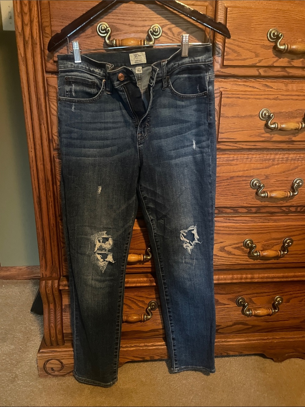 J. Crew Dark Blue Ripped Skinny Jeans